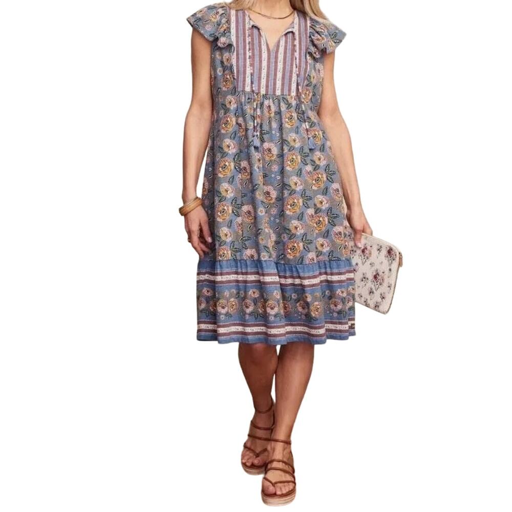 Matilda Jane Flutter Sleeve Floral Dress Oversized Blue Boho Cottagecore Small